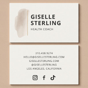 Elegant Health Coach Neutral Beige Watercolor Business Card