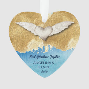 Elegant Heart Angel Wings First Christmas  Ornament