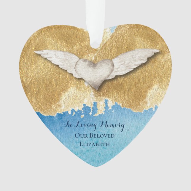 Elegant Heart Angel Wings Loving Memory Keepsake O Ornament (Front)