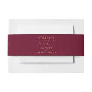 Elegant Heart Burgundy And Gold Wedding Invitation Belly Band