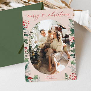 Elegant Heart Calligraphy Pastel Merry Christmas Holiday Card