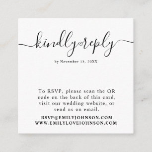 Elegant Heart Calligraphy QR Code Wedding RSVP Enclosure Card