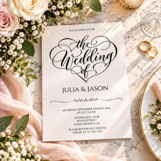 Elegant Heart Calligraphy Wedding Invitation