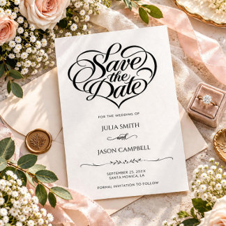 Elegant Heart Calligraphy Wedding Save the Date