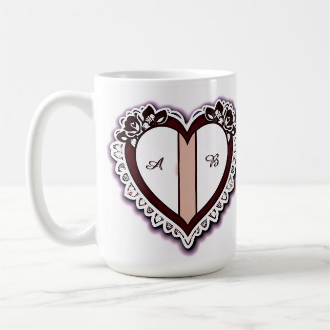 Elegant Heart Card With Red Roses Coffee Mug (Left)