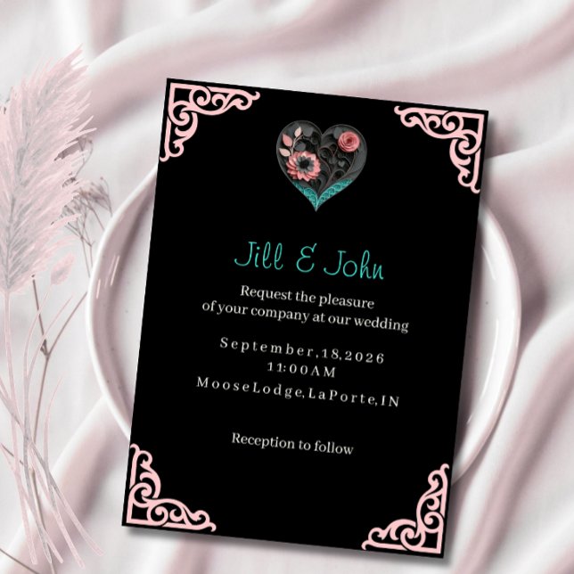 Elegant Heart Flower Wedding Invitation (Creator Uploaded)