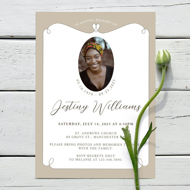 Elegant Heart Frame Loving Memory Photo Funeral Invitation (Creator Uploaded)