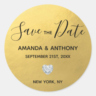 Elegant Heart Gold Foil Wedding SAVE THE DATE Classic Round Sticker