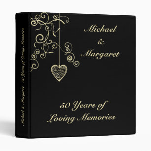 Elegant Heart Golden Wedding Anniversary Binder