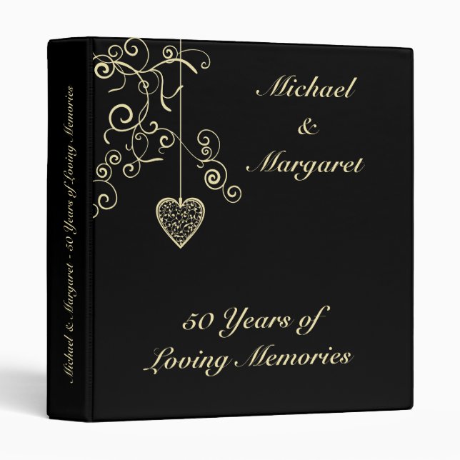 Elegant Heart Golden Wedding Anniversary Binder (Front/Spine)
