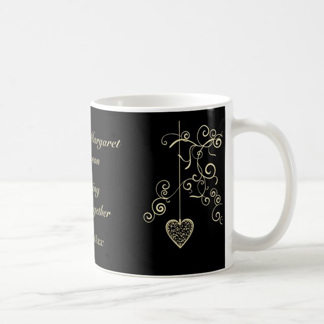 Elegant Heart Golden Wedding Anniversary Memento Coffee Mug (Right)