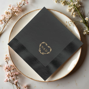 Elegant Heart Greenery Wreath Monogram Wedding  Foil Napkins