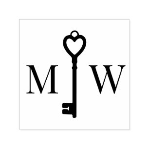 Elegant Heart Key Couple Wedding 2 Initial Monogrm Self-inking Stamp