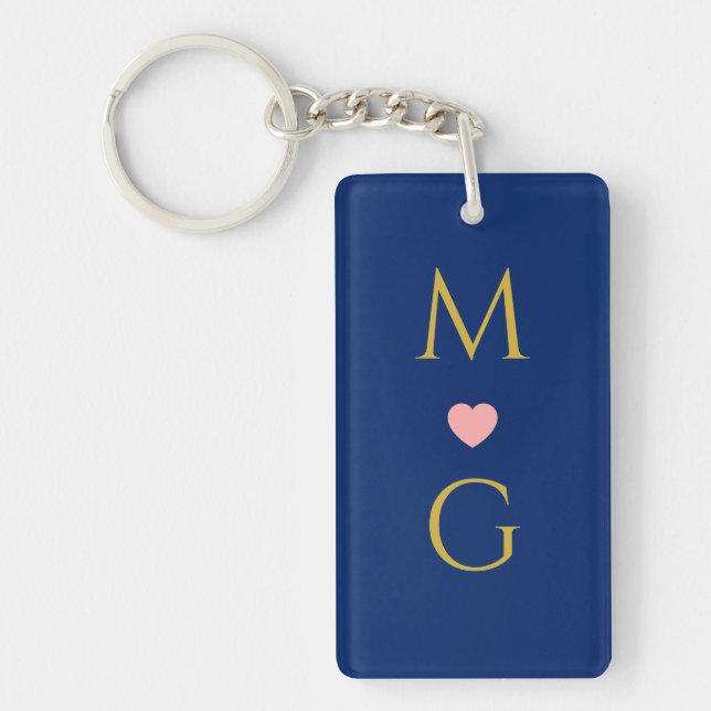 Elegant Heart Mark Monogram Navy Keychain (Front)