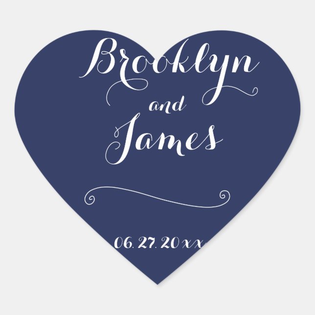 Elegant Heart Navy Blue Wedding Stickers (Front)