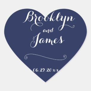 Elegant Heart Navy Blue Wedding Stickers