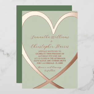 Elegant Heart Rose Gold & Green Wedding Invitation