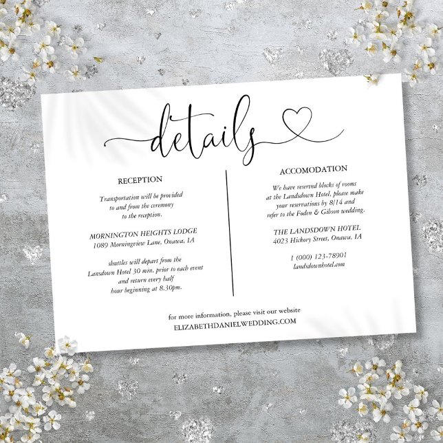 Elegant Heart Script Details Information Card (Elegant Heart Script Details Information Invitation)