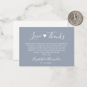 Elegant Heart Script Dusty Blue Wedding Thank You Card