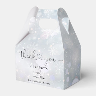 Elegant Heart Script Winter Snowflakes Wedding Favor Box