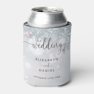 Elegant Heart Script Winter Wedding Can Cooler