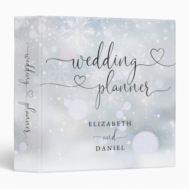 Elegant Heart Script Winter Wedding Planner Binder (Front/Spine)