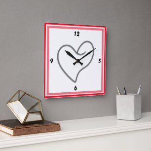 Elegant Heart Shape Design Square Wall Clock