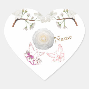 Elegant Heart-Shaped Wedding Sticker with Doves an