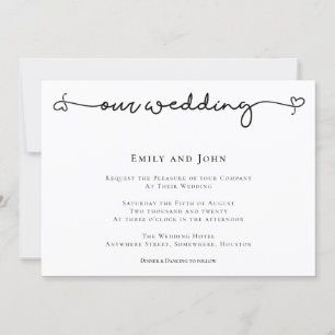 Elegant Heart Swash Script Black Text Wedding Invitation