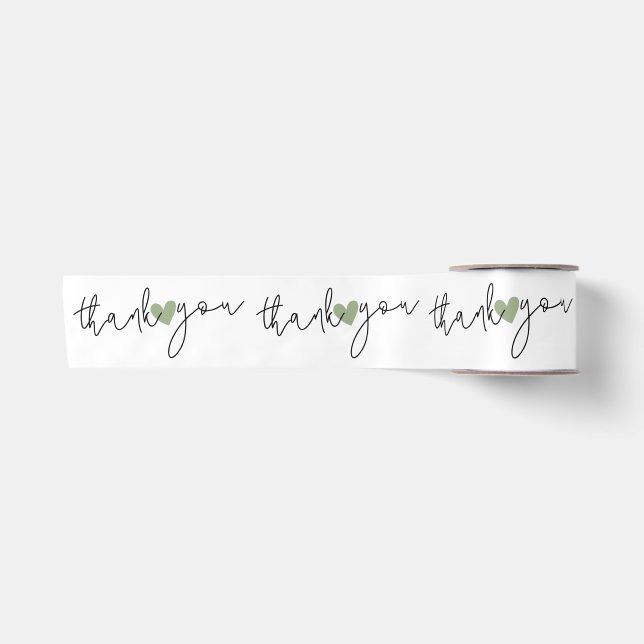 Elegant Heart Thank You Gift Wrapping Green White  Satin Ribbon (Front)