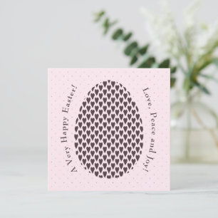 Elegant Hearts Egg Dots Modern Easter Pink Wenge Holiday Card