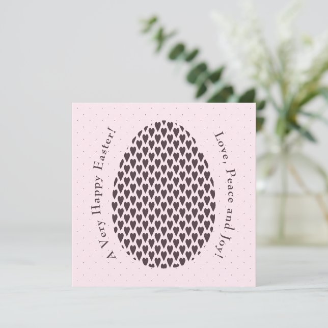 Elegant Hearts Egg Dots Modern Easter Pink Wenge Holiday Card (Standing Front)
