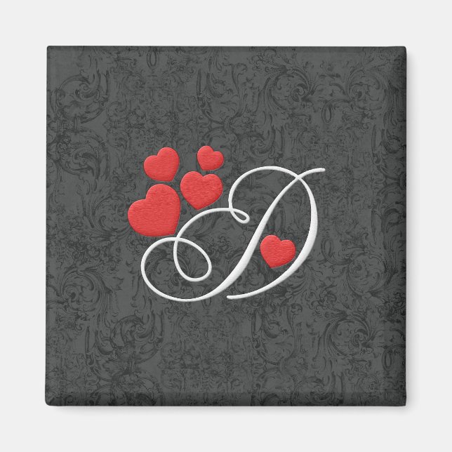 Elegant hearts letter D Magnet (Front)