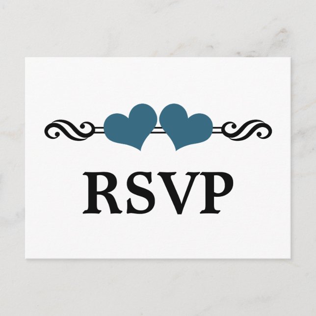 Elegant Hearts RSVP Postcard, Blue Invitation Postcard (Front)