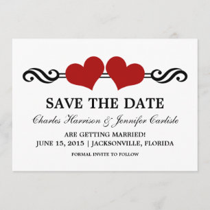 Elegant Hearts Save the Date Invite, Red Invitation