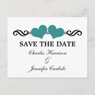Elegant Hearts Save the Date Postcard, Teal Announcement Postcard
