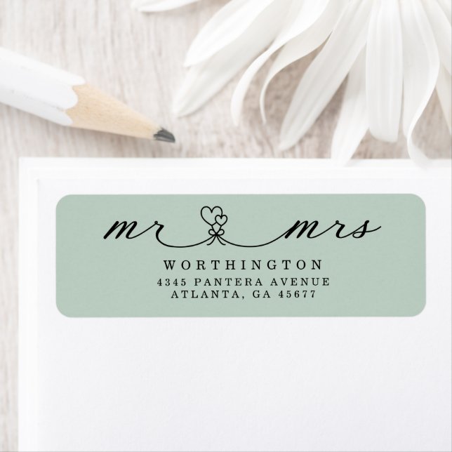 Elegant Hearts Script Mr & Mrs Wedding  Label (Insitu)