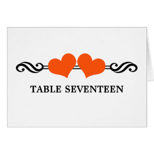Elegant Hearts Table Number Card, Orange