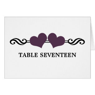Elegant Hearts Table Number Card, Purple