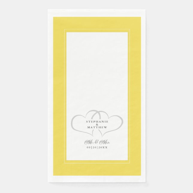 Elegant Hearts Wedding Mr & Mrs Yellow Grey White Napkin (Front)