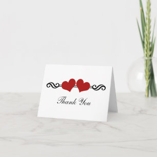 Elegant Hearts Wedding Thank You Card, Red