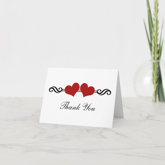 Elegant Hearts Wedding Thank You Card, Red (Front)