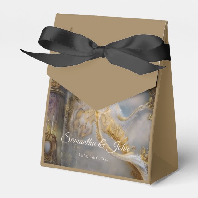 Elegant Heavenly Gold Gate, Gold Text Favor Box (Front Side)