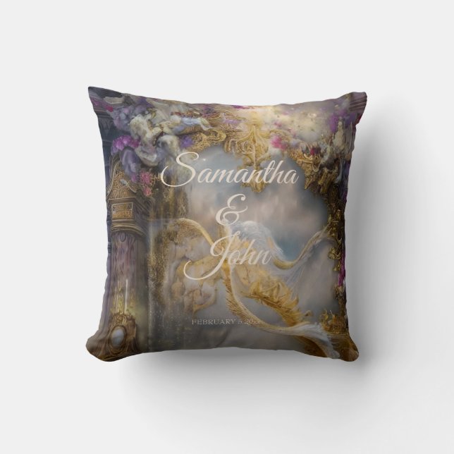 Elegant Heavenly Gold Gate, Gold Text Throw Pillow (Front)