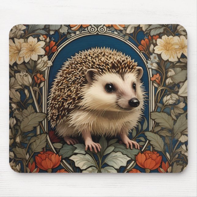 Elegant Hedgehog William Morris Inspired Mouse Pad (Front)