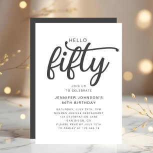 Elegant Hello Fifty 50th Birthday  Invitation