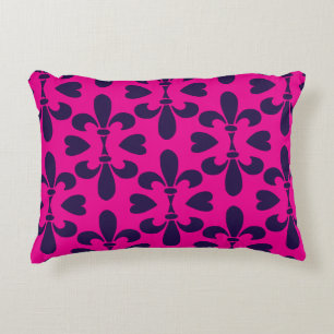 Elegant Heraldic Fleur-de-Lys Pink Blue Patterned Accent Pillow