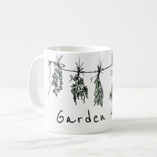 Elegant herb garden line drawing  coffee mug