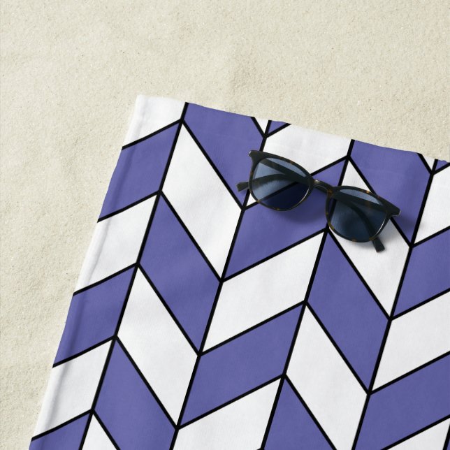 Elegant Herringbone Chevron Pattern Beach Towel (In Situ)