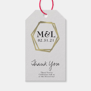Elegant Hexagon Gold Icon Wedding Thank You Gift Tags